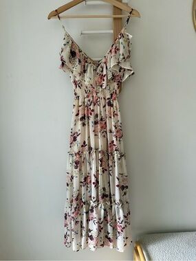 MISA Aviana Floral Ruffle Maxi Dress | White Multi